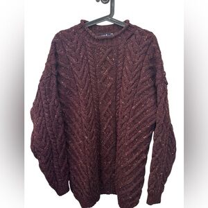 Vintage Lands' End Women's M (10/12) Oversized Wool Cable Knit Sweater Burgundy